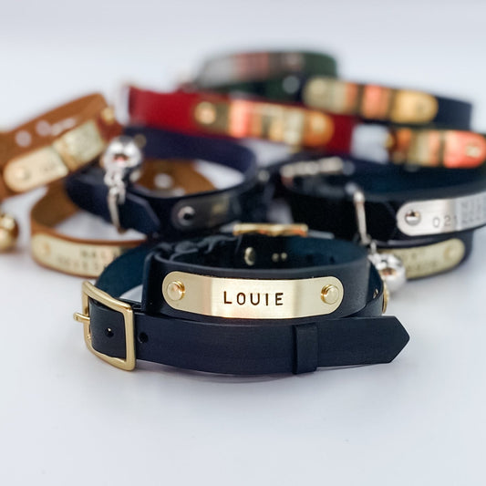 Genuine Leather - Adjustable Cat Collar (with optional nameplate)