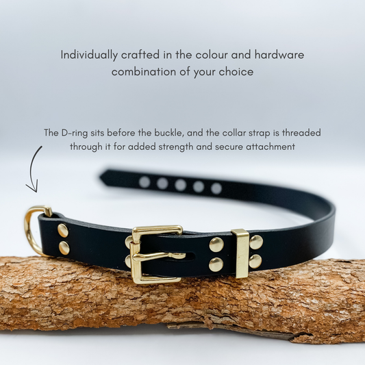 Black Leather D End Dog Collar - custom made by Kinfolk Leather