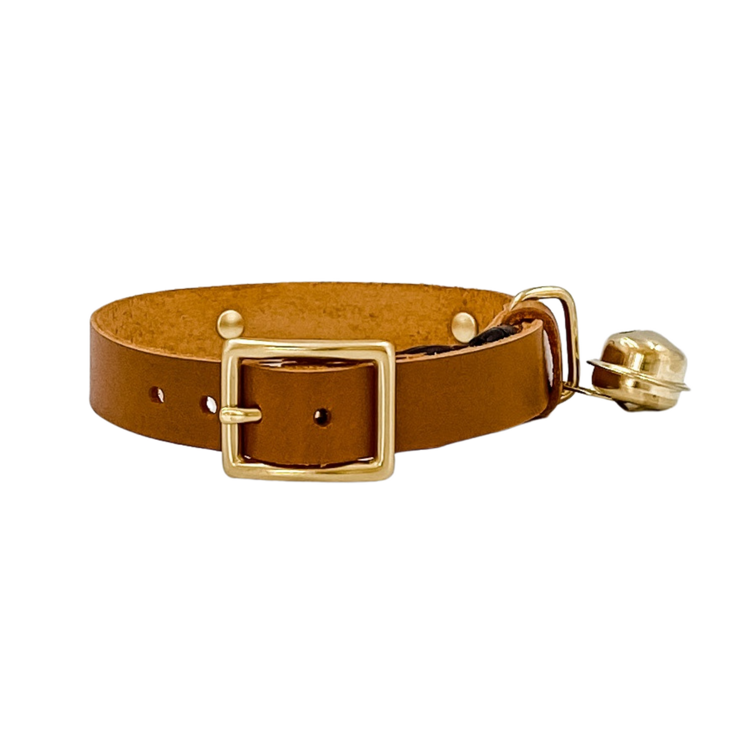 Leather & Brass Cat Collar with hand-stamped nameplate (Adjustable) - Black Gold (Brass) - Kinfolk Leather