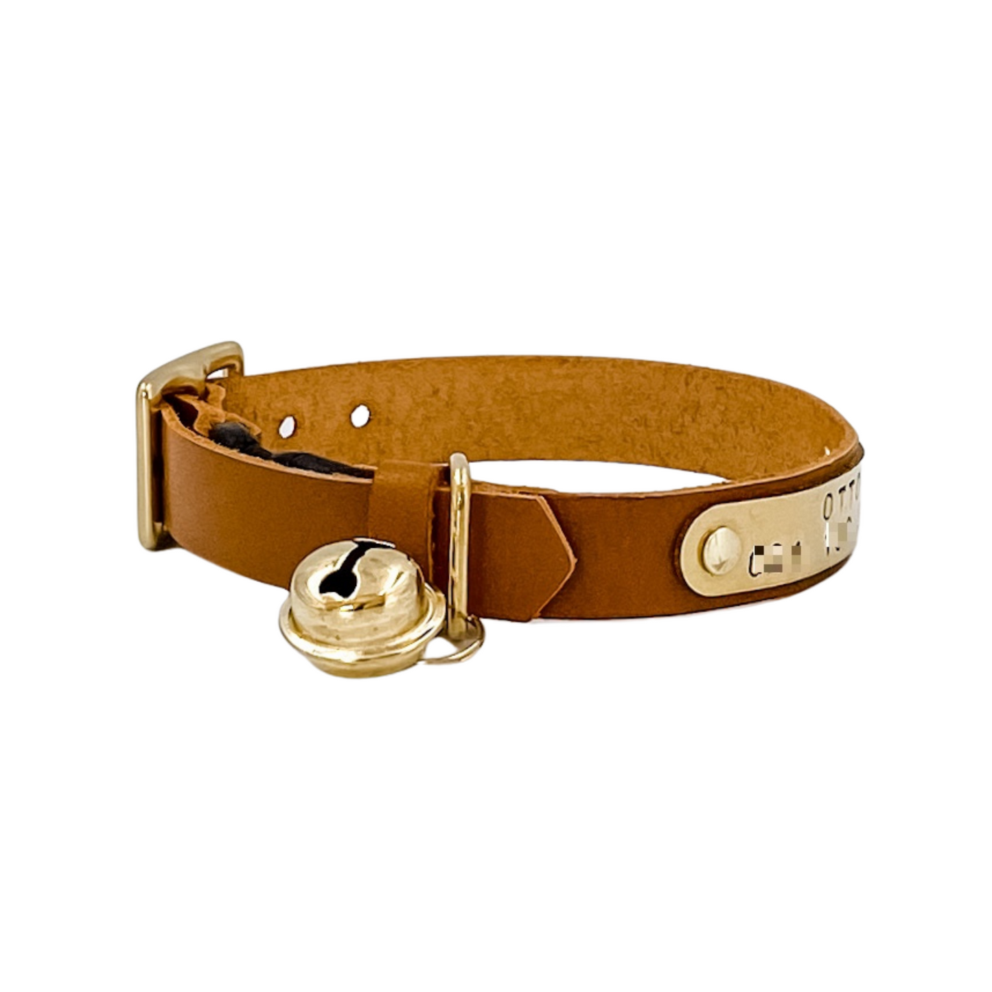 Leather & Brass Cat Collar with hand-stamped nameplate (Adjustable) - Black Gold (Brass) - Kinfolk Leather