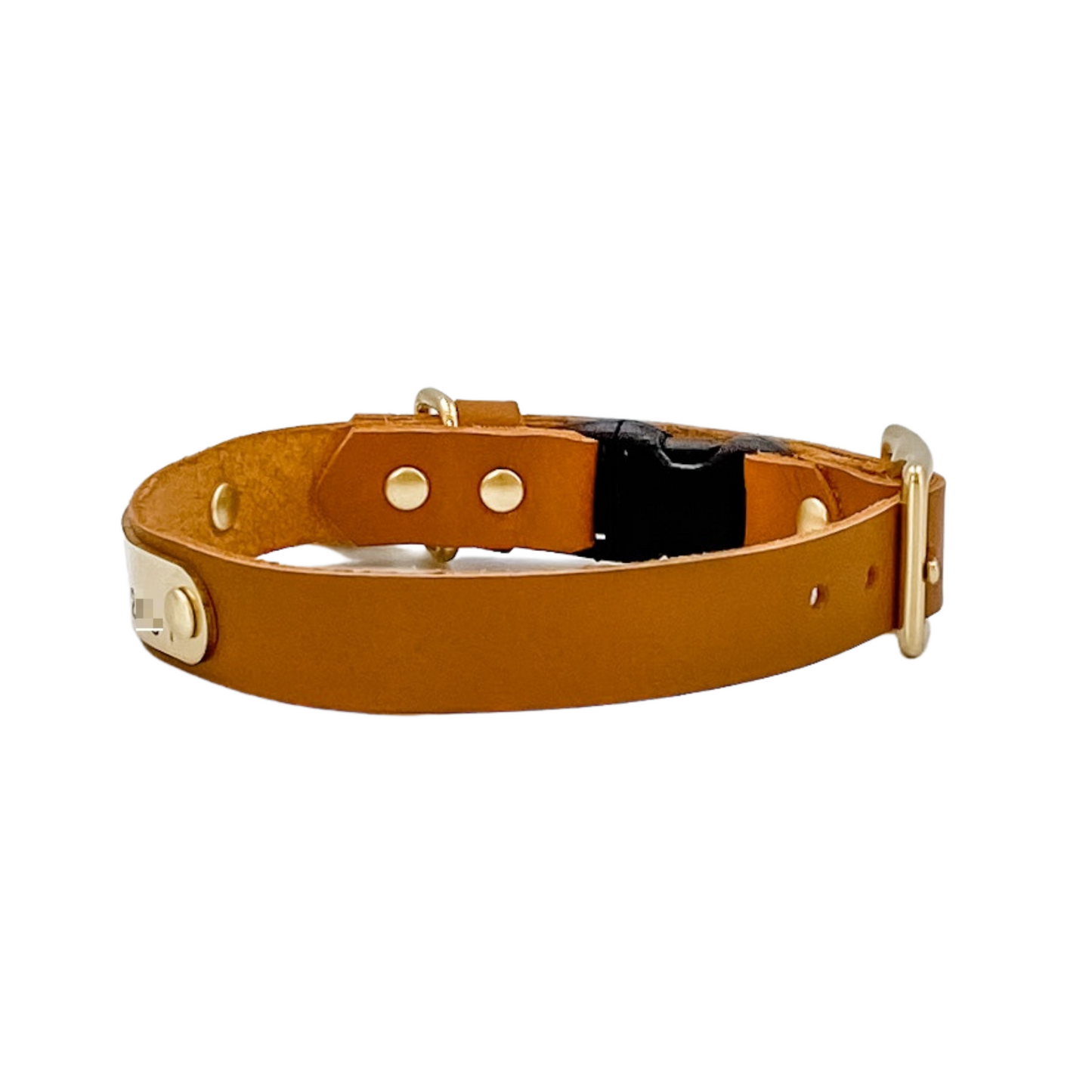 Leather & Brass Cat Collar with hand-stamped nameplate (Adjustable) - Black Gold (Brass) - Kinfolk Leather