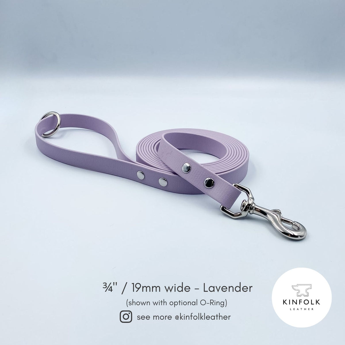 Lavender ¾ inch BioThane® long line dog lead with silver hardware and floating O-ring