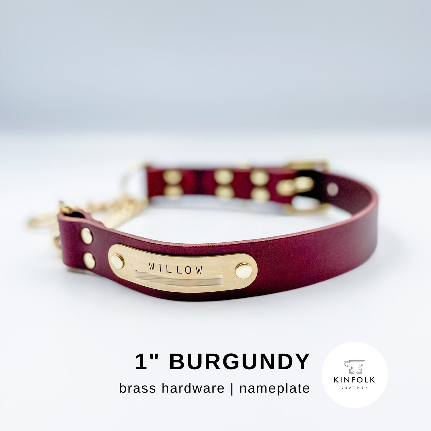 Genuine Leather & Brass - Adjustable Martingale Collar (with optional nameplate)