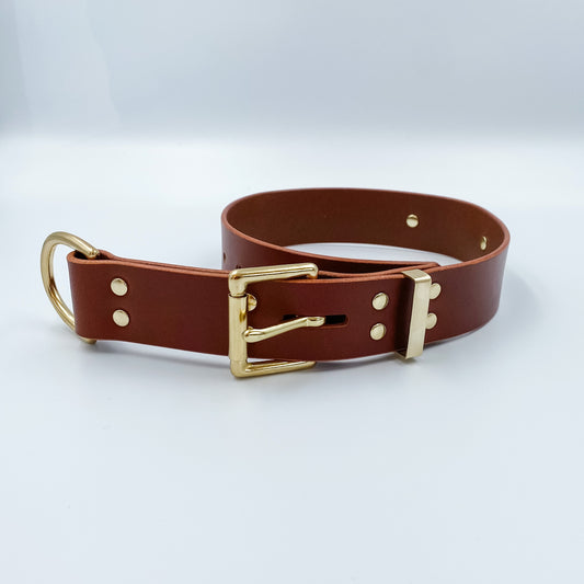 Genuine Leather & Brass - D-End Dog Collar (with option to add nameplate)