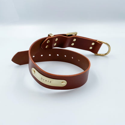 Genuine Leather & Brass - D-End Dog Collar (with option to add nameplate)