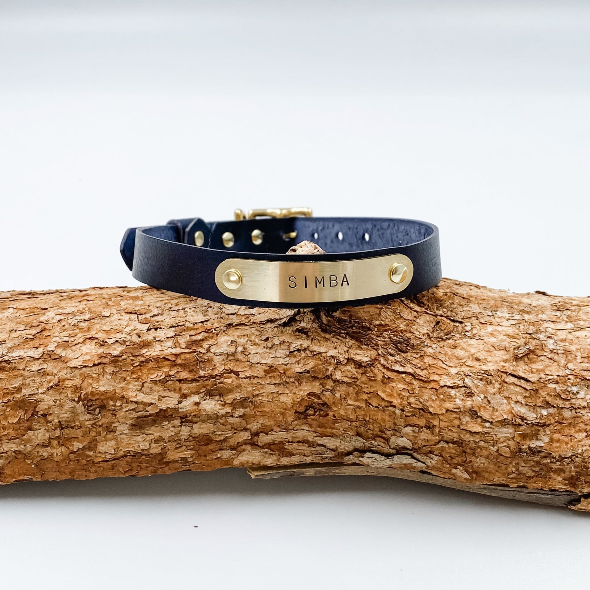 Soft Leather Puppy Collar with personalised brass nameplate - custom made in NZ by Kinfolk Leather