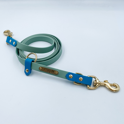 A Handsfree Dog Lead with nameplate Made from Waterproof Biothane - custom made by Kinfolk Leather in New Zealand