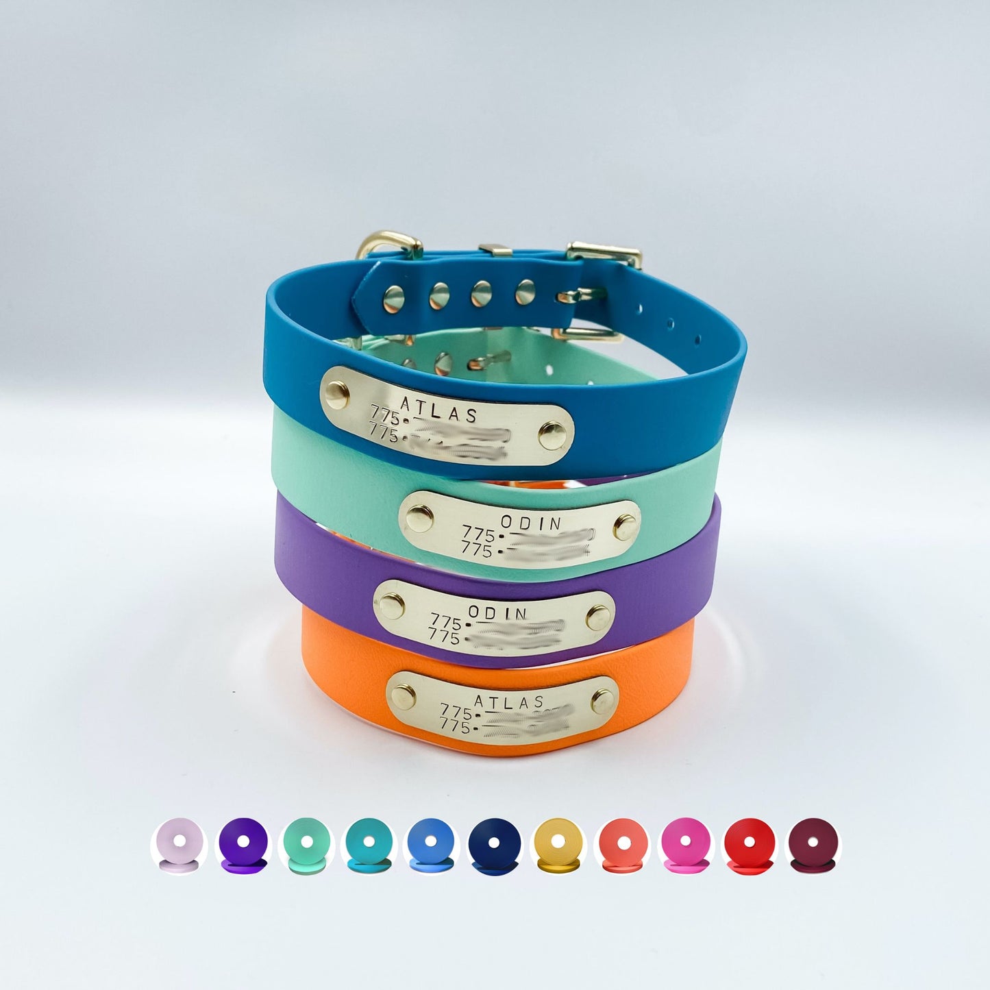 Waterproof dog collars with nameplate - custom made from BioThane