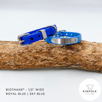 Waterproof BioThane Dog Collars - Custom Made in NZ by Kinfolk Leather - Blue