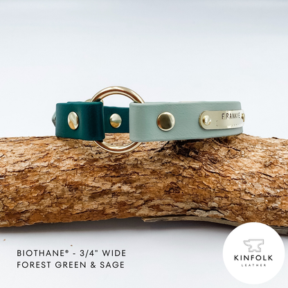 Waterproof BioThane Dog Collar - custom O ring dog collar - made in NZ by Kinfolk Leather. Green