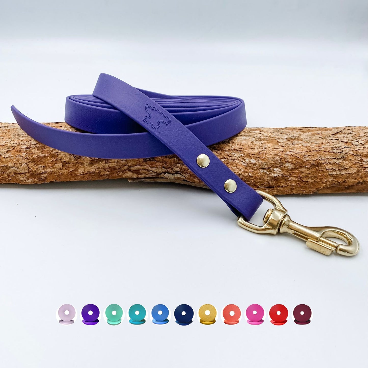 Purple BioThane® drag line dog lead with silver solid brass hardware