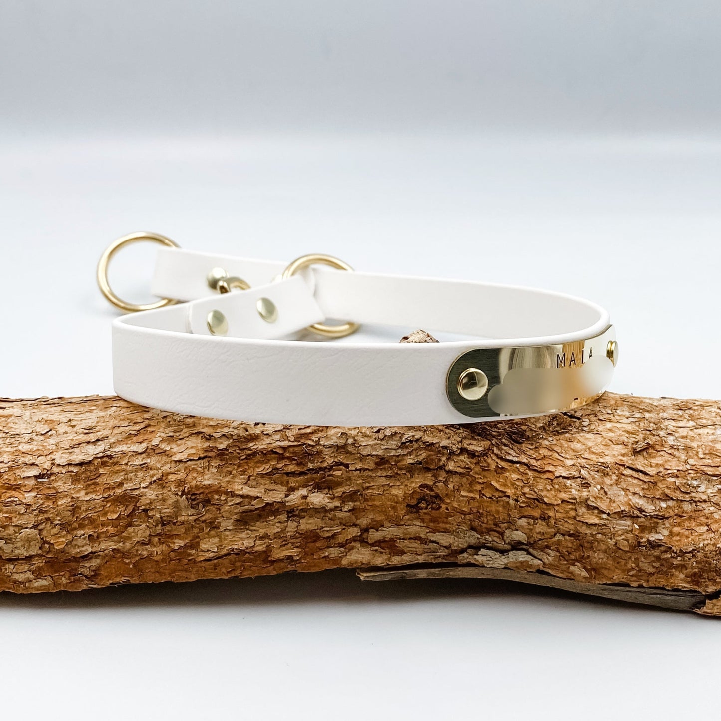 Slip Dog Collar made from Waterproof BioThane with personalised brass nameplate - Custom made in NZ by Kinfolk leather