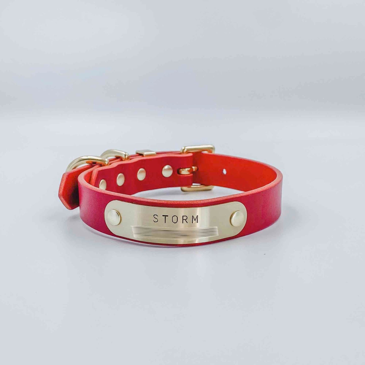 Double D-Ring Leather Dog Collar (includes hand-stamped nameplate) - 1/2" (12mm) Gold - Kinfolk Leather