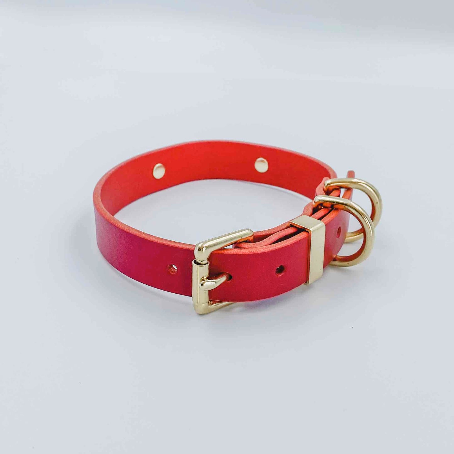 Double D-Ring Leather Dog Collar (includes hand-stamped nameplate) - 1/2" (12mm) Gold - Kinfolk Leather