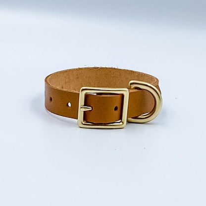 Leather Puppy Collar / Tiny Dog Collar (includes hand-stamped nameplate) - Light Tan with gold hardware Yes - Kinfolk Leather