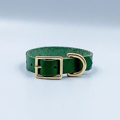 Leather Puppy Collar / Tiny Dog Collar (includes hand-stamped nameplate) - Green with gold hardware Yes - Kinfolk Leather