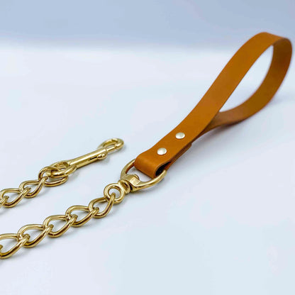 Solid Brass Chain Lead/Leash with Leather handle - Nude - Kinfolk Leather
